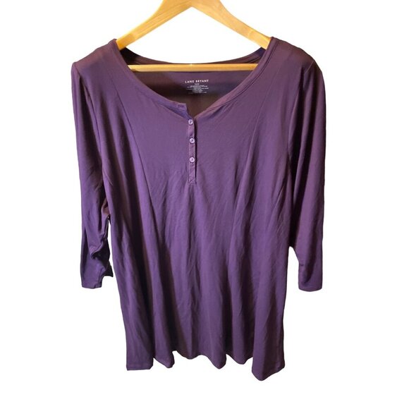 Lane Bryant NWT Dark Purple Henley 3/4 Sleeve Pullover Top Sz 22 - Picture 1 of 7